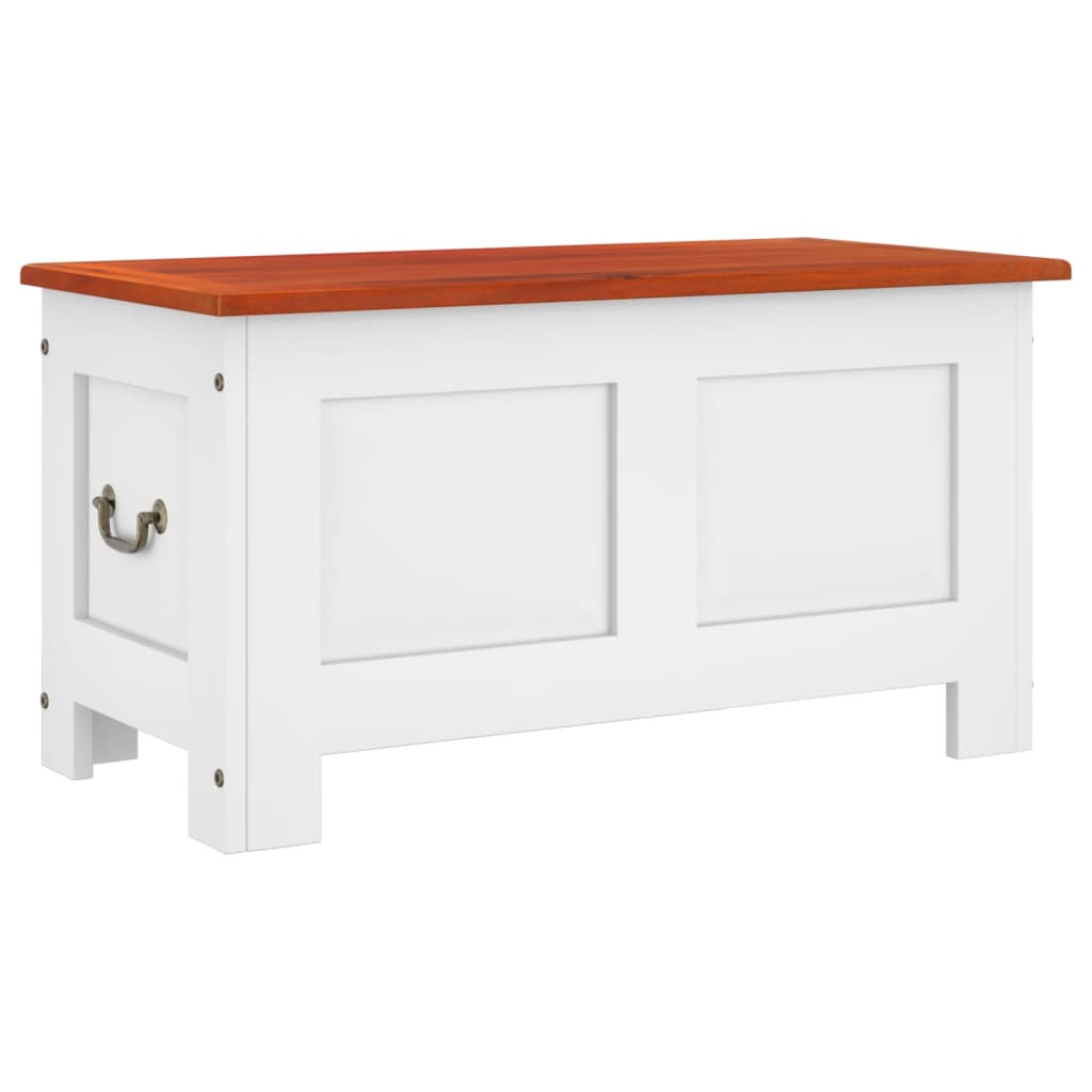 Сандък за съхранение с капак, кафяво и бяло, акациев масив Сандък за съхранение с капак, кафяво и бяло, акациев масив