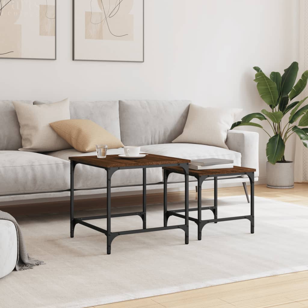 Стифиращи кафе маси, 2 бр, кафяв дъб, инженерно дърво Стифиращи кафе маси, 2 бр, кафяв дъб, инженерно дърво