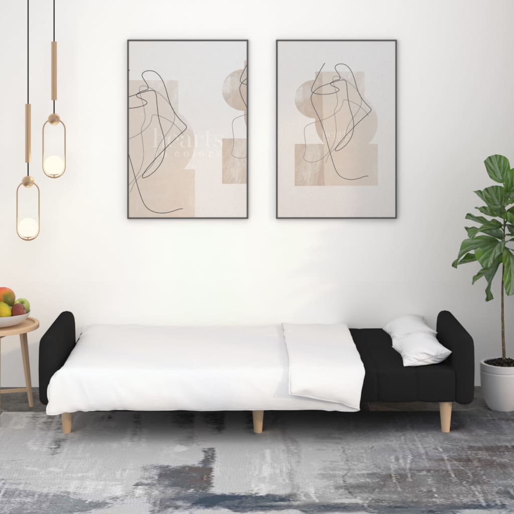 2-местно разтегателно канапе, черно, текстил 2-местно разтегателно канапе, черно, текстил