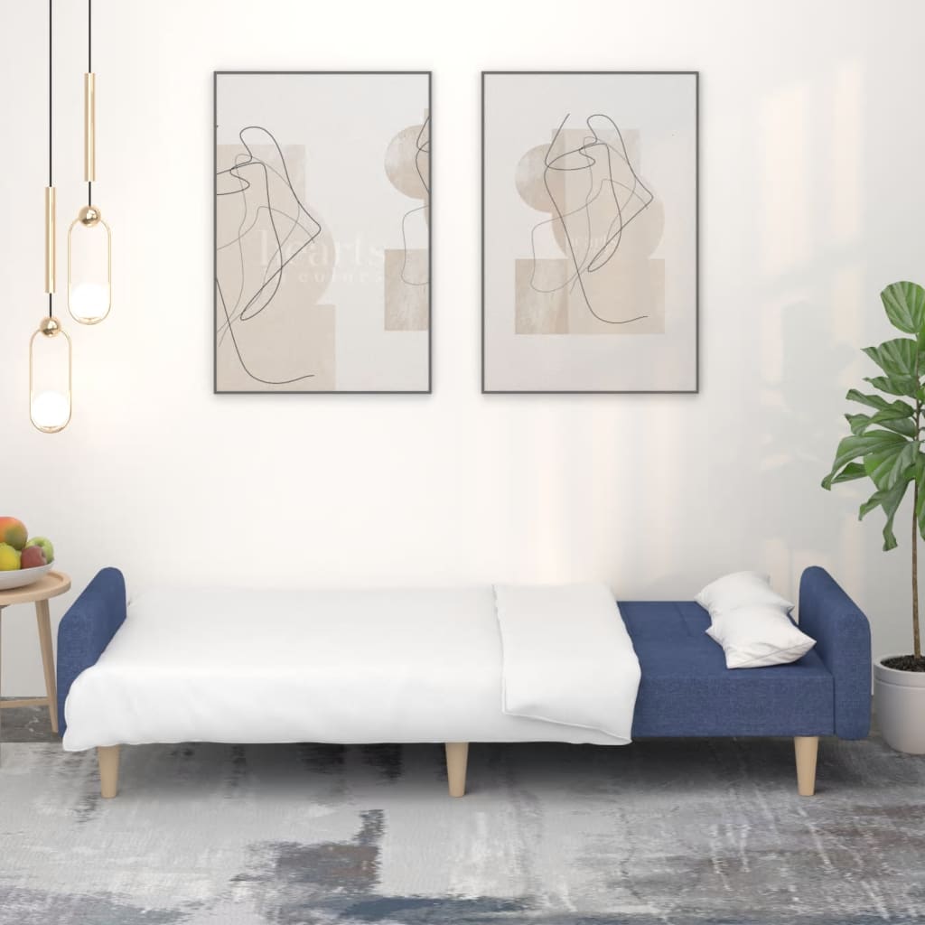 2-местно разтегателно канапе, синьо, текстил 2-местно разтегателно канапе, синьо, текстил