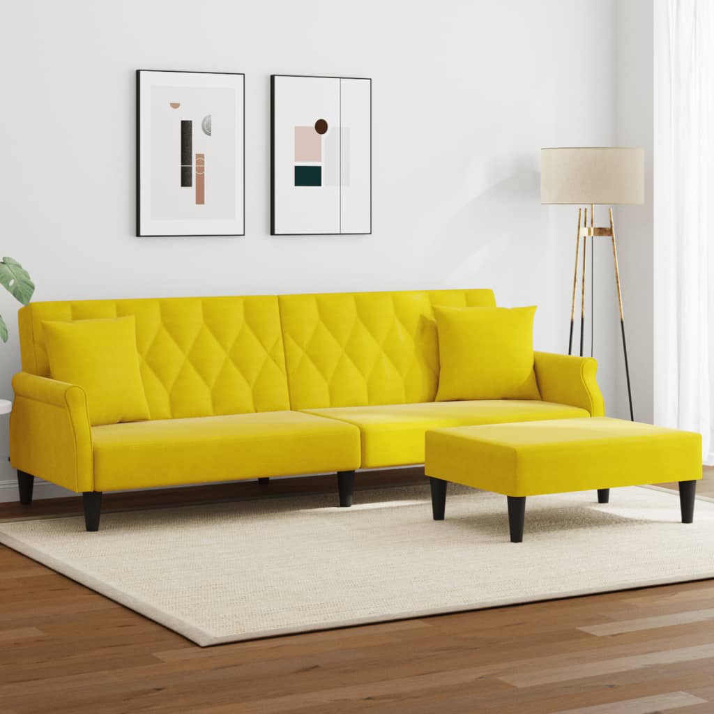 2-местно разтегателно канапе с възглавници табуретка, кадифе