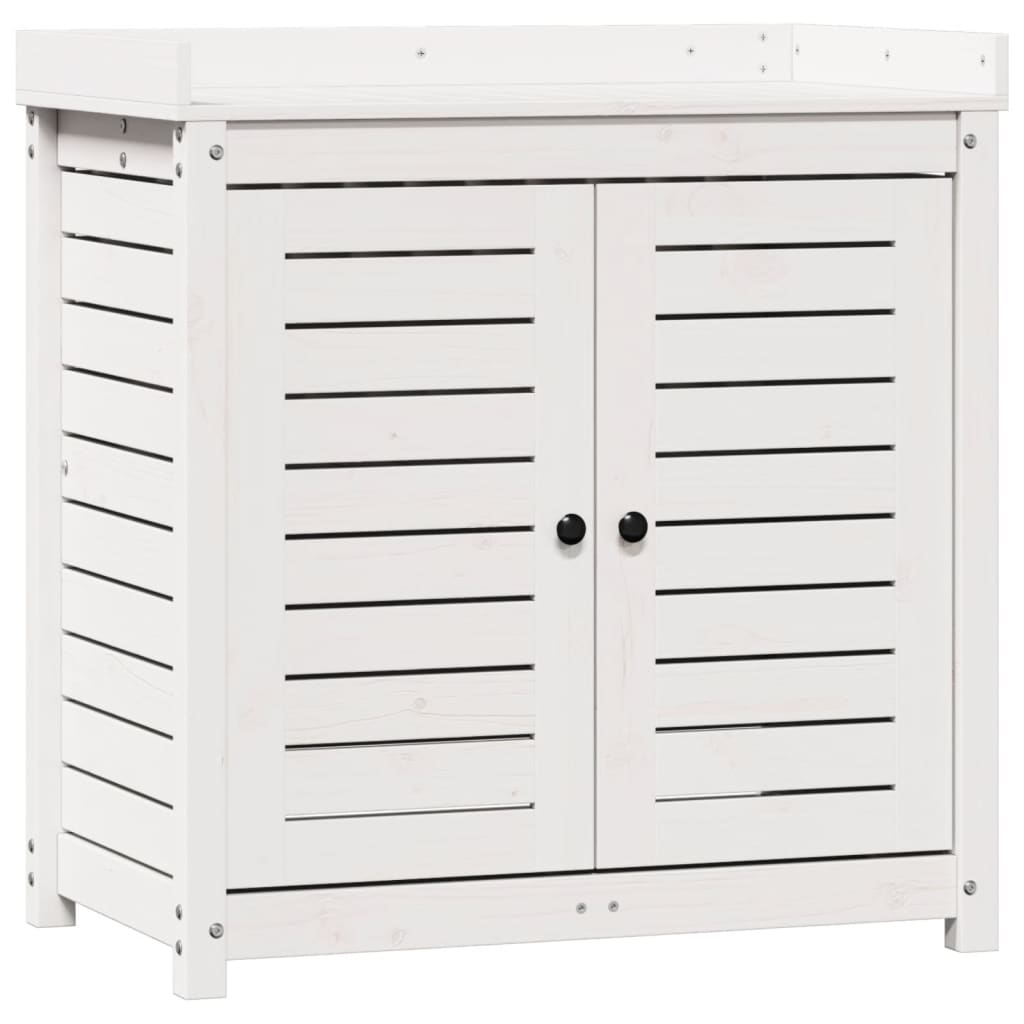 Маса за разсаждане с рафтове, бяла, 82,5x50x86,5 см, бор масив Маса за разсаждане с рафтове, бяла, 82,5x50x86,5 см, бор масив