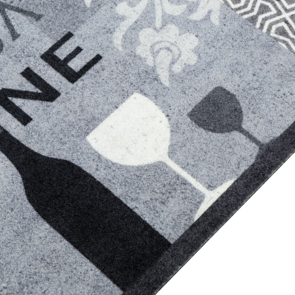 Кухненско килимче, миещо, винен мотив, сиво, 60x180 см, кадифе Кухненско килимче, миещо, винен мотив, сиво, 60x180 см, кадифе