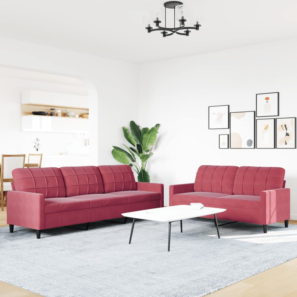 Комплект дивани от 2 части с възглавници, виненочервен, кадифе Комплект дивани от 2 части с възглавници, виненочервен, кадифе