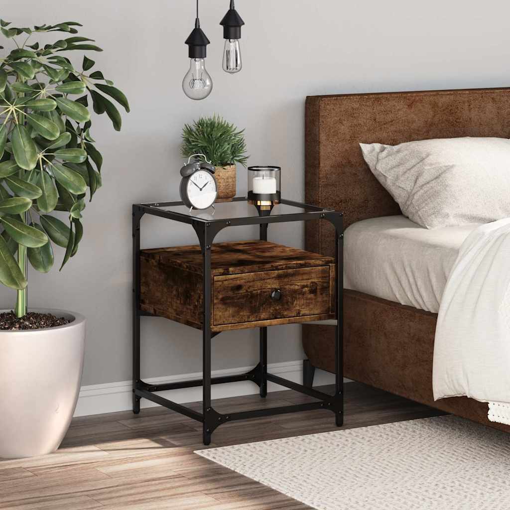 Нощно шкафче, опушен дъб, 40x40x55 см, инженерно дърво