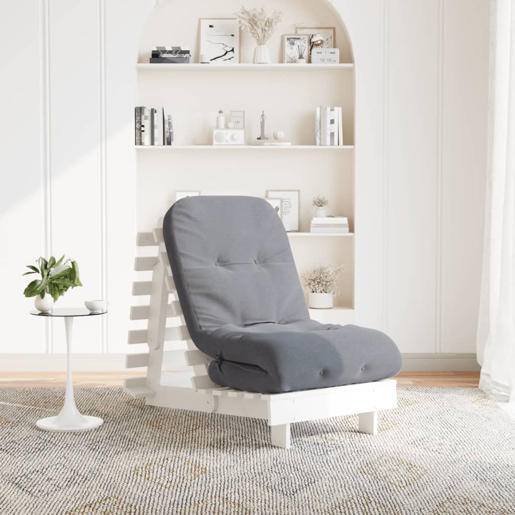 Футон кресло с матрак, бял, 60x206x11 см, борово дърво масив