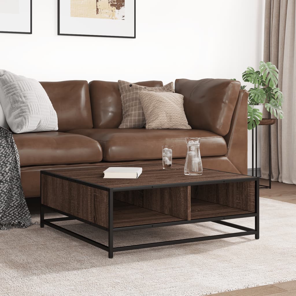 Кафе маса, кафяв дъб, 80x80x30 см, инженерно дърво и метал Кафе маса, кафяв дъб, 80x80x30 см, инженерно дърво и метал