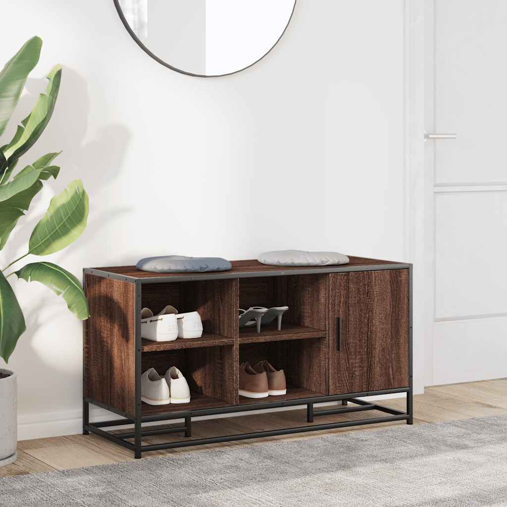 Пейка за обувки Кафяв дъб Изработена дървесина и метал Пейка за обувки Кафяв дъб Изработена дървесина и метал