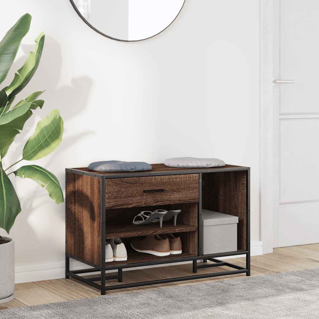 Пейка за обувки Кафяв дъб Изработена дървесина и метал Пейка за обувки Кафяв дъб Изработена дървесина и метал