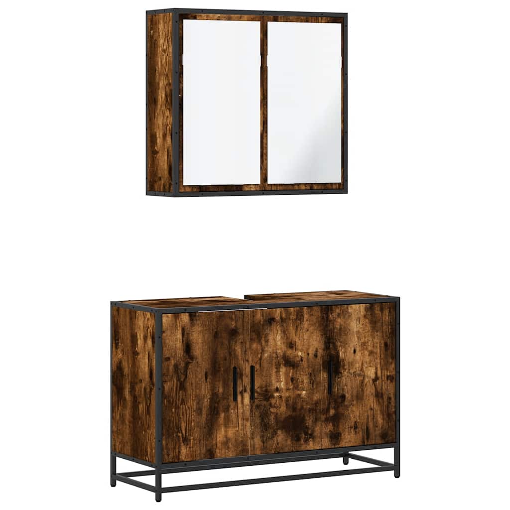 Комплект мебели за баня от 2 части, опушен дъб, инженерно дърво Комплект мебели за баня от 2 части, опушен дъб, инженерно дърво