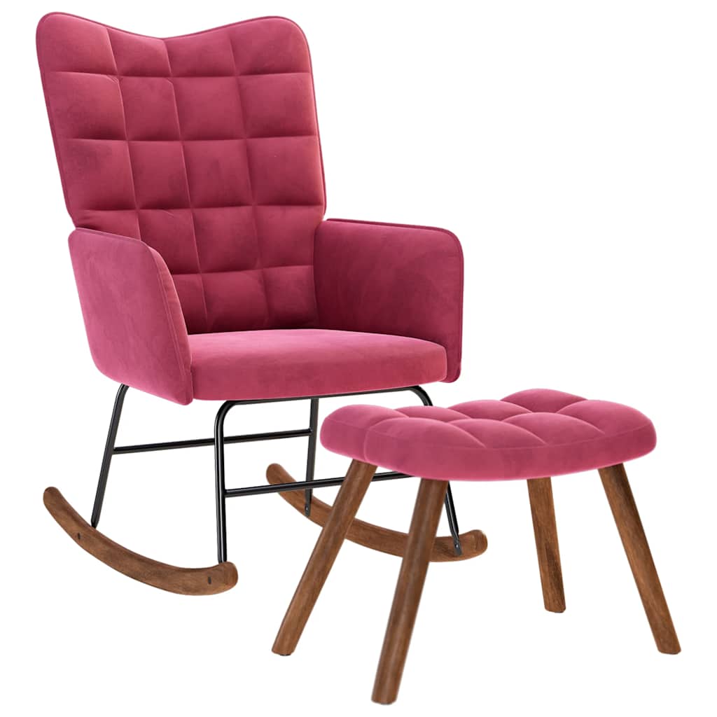 Люлеещ се стол с табуретка Вино Червено кадифе