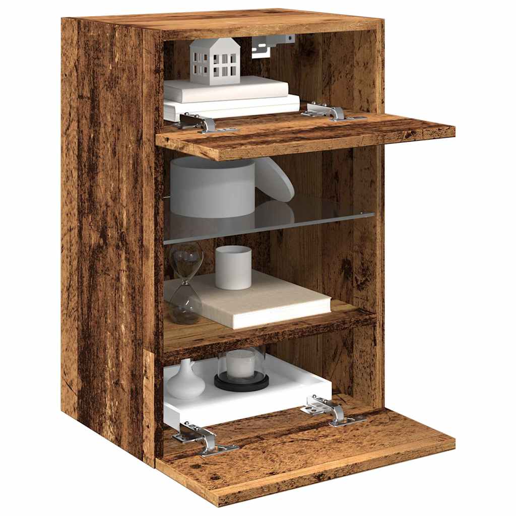 ТВ стенни шкафове с LED осветление 2 бр. старо дърво