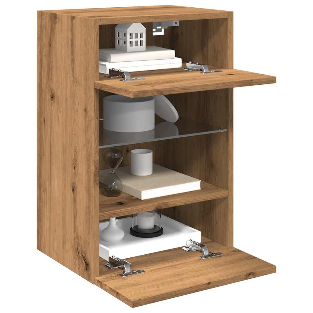 Стенни ТВ шкафове с LED лампи, 2 бр, дъб артизан, 40x30x60,5 см