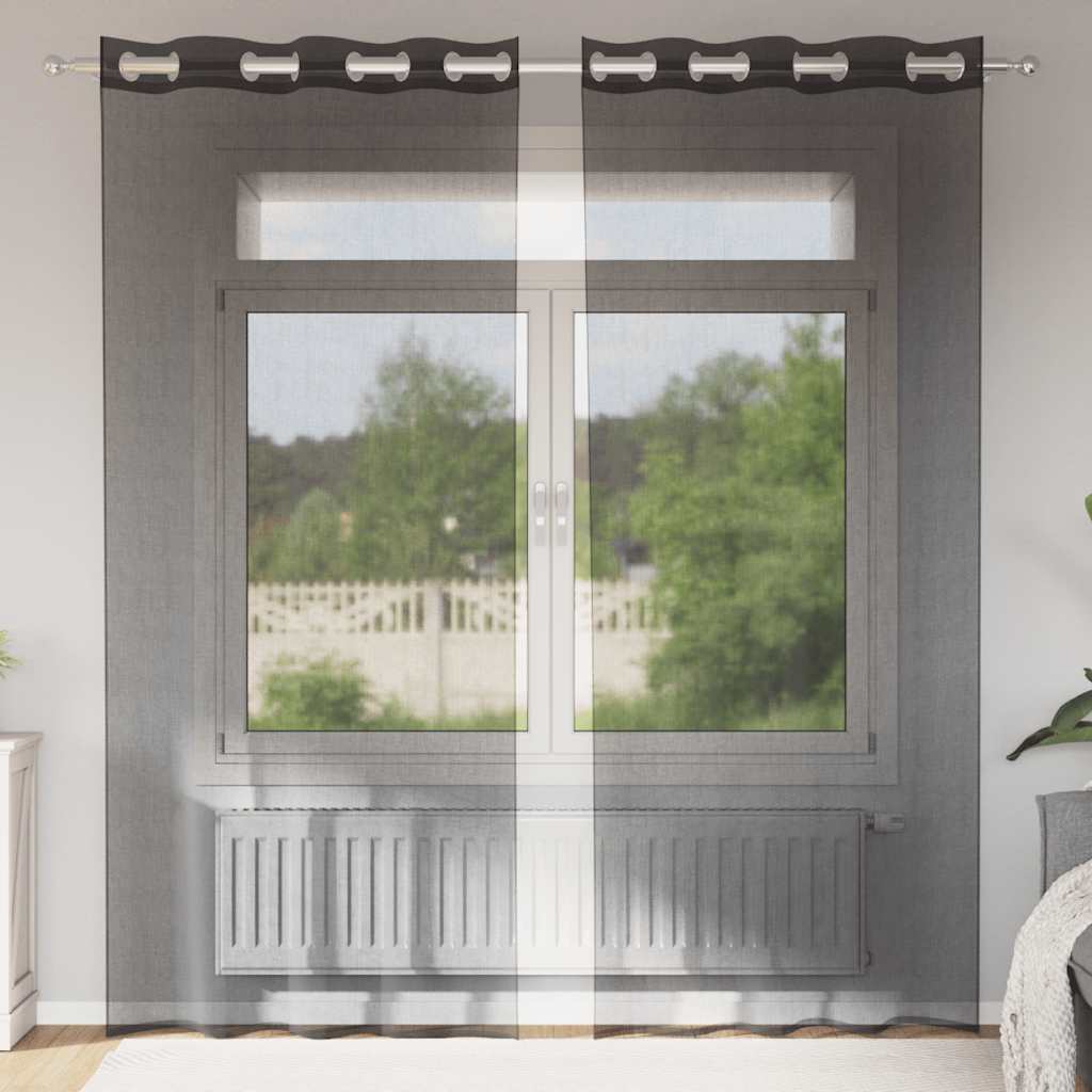 Пердета от воал с втулки, 2 бр, черно, 140x225 см