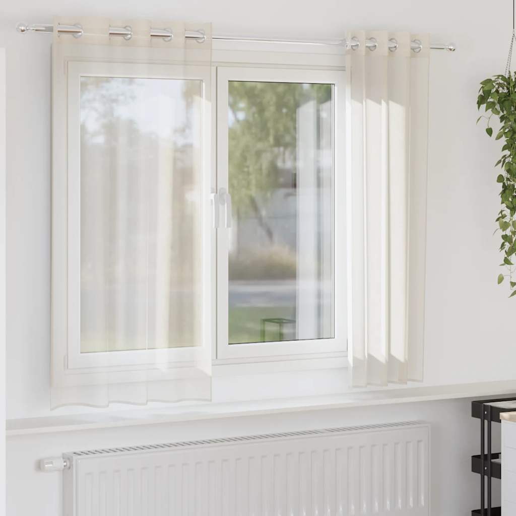 Пердета от воал с втулки, 2 бр, кремаво, 140x140 см