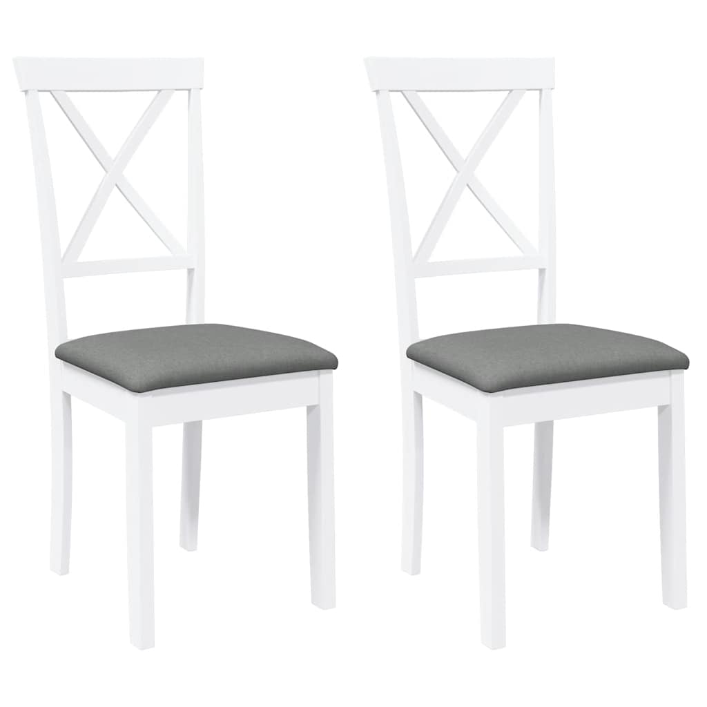 Трапезни столове с възглавници 2 бр Бяла масивна дървесина гума Трапезни столове с възглавници 2 бр Бяла масивна дървесина гума