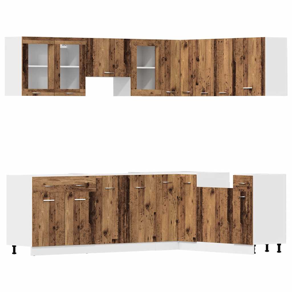 Комплект кухненски шкафове 11 части старо дърво инженерно дърво Комплект кухненски шкафове 11 части старо дърво инженерно дърво