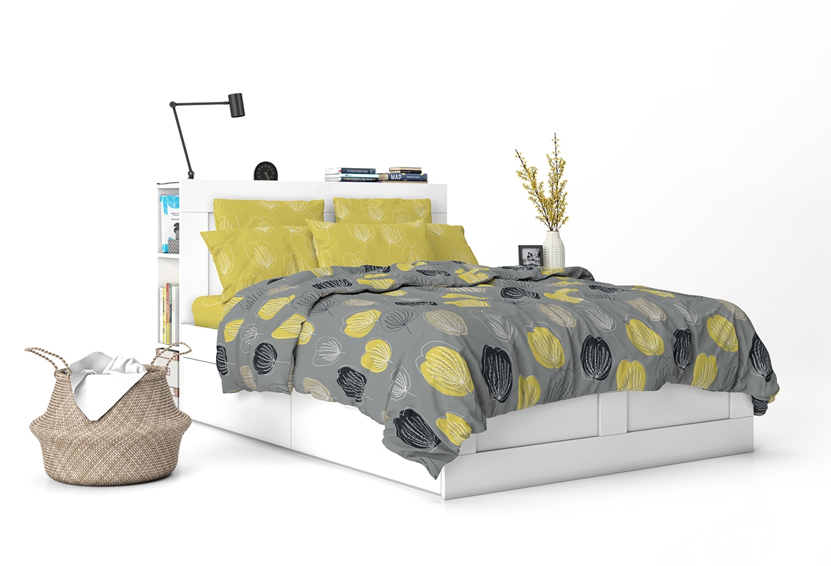 Спално Бельо Сиво и Жълто ГРЕЙС,100% Памук Ранфорс, 5 части