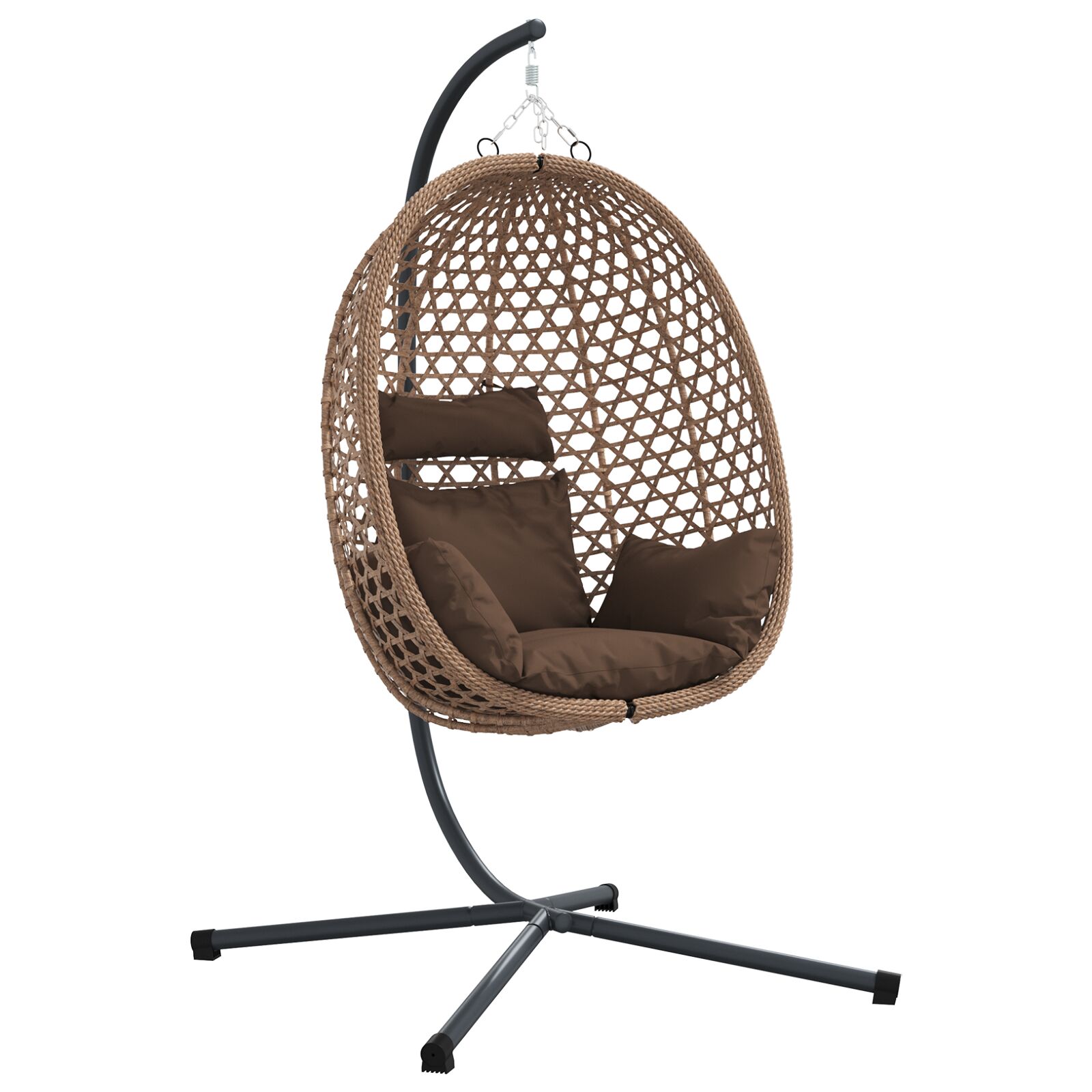 Hanging Egg Chair Basket с стойка Кафяво Полиестерен ратан